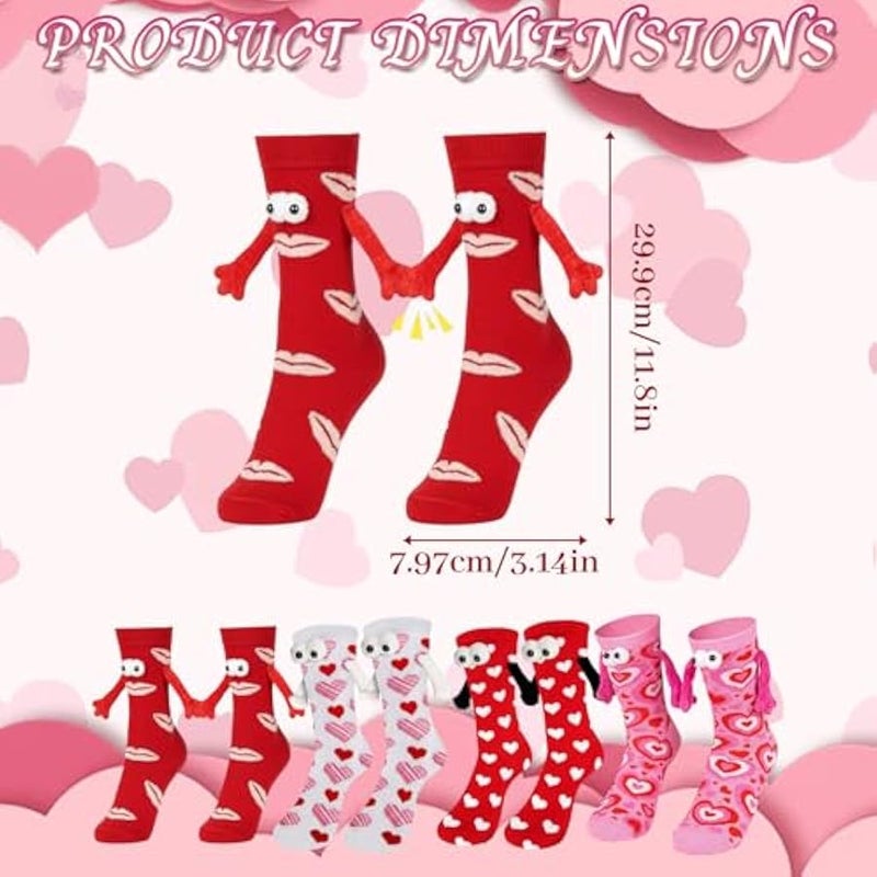JFBNXB Couples Socks, Funny Valentine's Novelty Socks Holding Hands, 4 Pairs of Soft Cozy Socks for Couples and Best Friends, Perfect for Romantic Gestures and Gift Giving - Image 2
